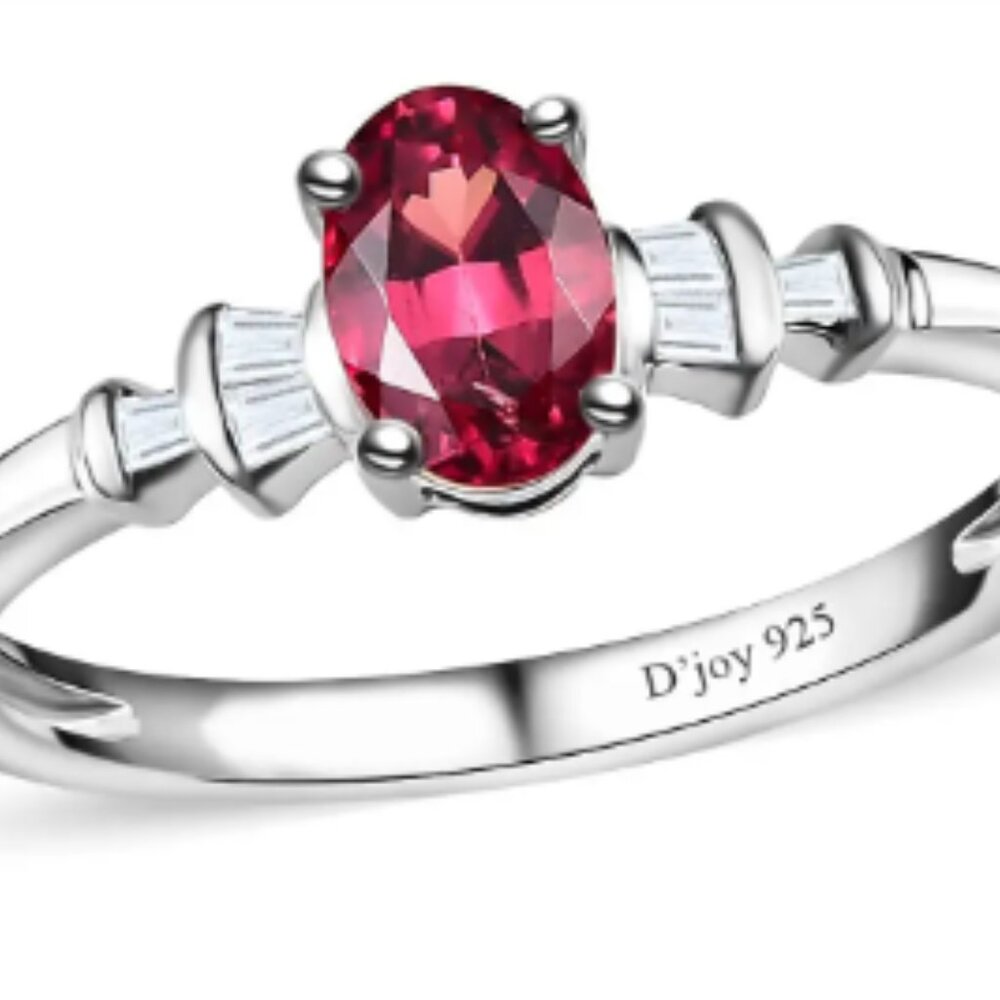 Ofiki Rubellite and Diamond Ring in Platinum Over Sterling Silver 0.70 ctw
